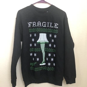 A Christmas Story Mens Small Sweatshirt Pullover Leg Lamp Black Snowflakes NWOT - Picture 1 of 9