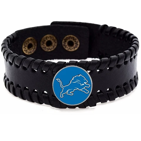 Detroit Lions Mens Womens Adjustable Black Leather Bracelet Jewelry Gift D8 Cover