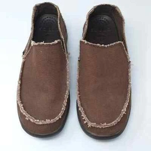 Crocs Santa Cruz Men's Size 11 Khaki Brown Canvas Slip On Loafers - Picture 1 of 10