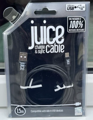 JUICE CHARGER CABLE LEAD 1.5M USB-A TO MICRO USB PS4 SAMSUNG HUAWEI SONY NOKIA - Image 1 of 4