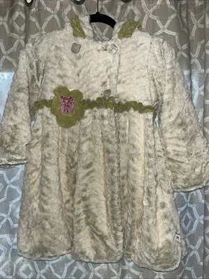 Corky & Company Kids Coat Sz 6 Green Cream Floral Fleece Ruffle Long Coat Zip  - Image 1 of 4