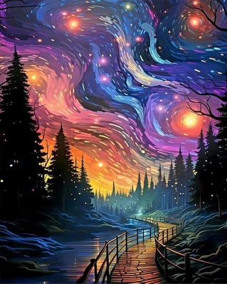 Emptyz DIY Oil Painting, Paint by Number Kit on Canvas, Starry Sky Scene, Rea... - image 1 of 4