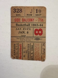 1944 (1/8) NYU vs Connecticut Madison Sq. Garden Basketball Ticket Stub FAIR - Picture 1 of 2