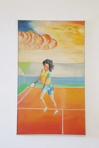 Fausto Repetti Ölgemälde Leinwand Futurismus Sport Tennisspielerin 40er 50er - Bild 1 von 23
