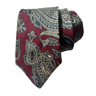 Mario Valentino Corbata Italiana 100% Seda Hombre Gris Azul Paisley en Borgoña 58x3.5 Foto 1 de 4