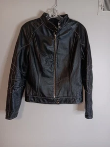 Moda International Black Leather Moto Jacket Sz Medium - Picture 1 of 4