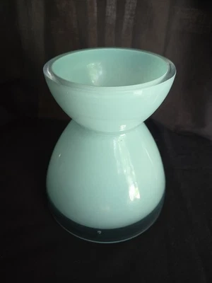 Crate and Barrel Zest Glass Vase 6" Blue Multilayered Thick Glossy - Image 1 of 4