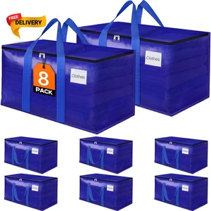 Paquete de 8 bolsas de almacenamiento de mudanza de alta resistencia con cremalleras y asas reforzadas...... - Imagen 1 de 12