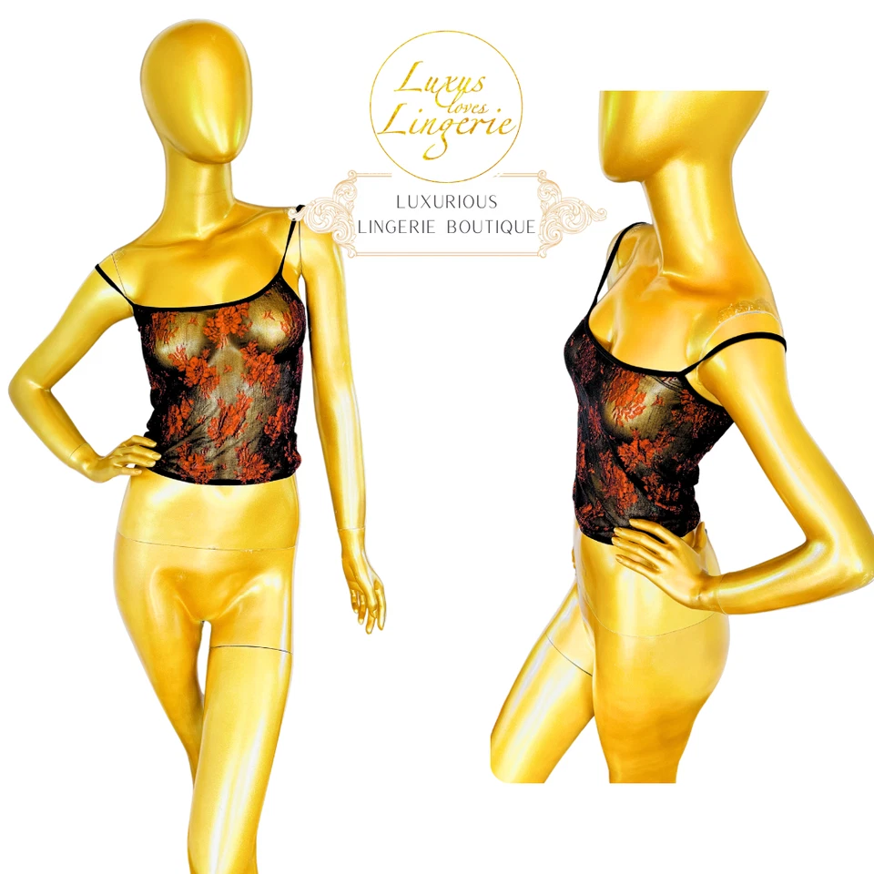 Camisa de espagueti transparente negra roja mediana de encaje de Wolford Foto 1 de 1