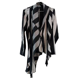 NOR DENMARK Linen Blend Asymmetrical Striped Blazer Jacket • 0 • black, gray - Picture 1 of 9