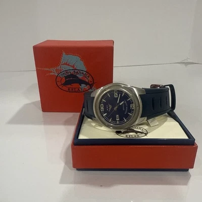 Reloj Tommy Bahama Relax Diver Hombre Azul Plata TB RLX1002 A126 Necesita Batería Foto 1 de 4