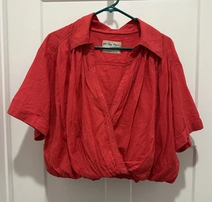 Free People WE THE FREE Crossover Red Cotton Cropped Top Women's Size M - Picture 1 of 4