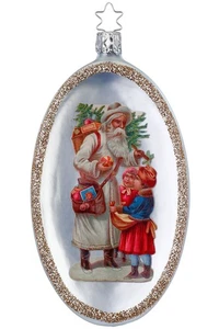 Inge-Glas Disc 5 3/8" Romantic Gift Giving 10187S025 German Glass Christmas ORN - Picture 1 of 2