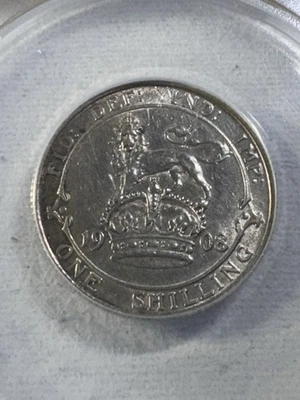 1908 年英国 1 先令等级 AU 55 细节 ANACS 刮痕和清洁 — 第 1/4 张图片