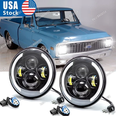 For 1967-1972 Chevy C10 7inch round LED Headlights Round DOT Approved Hi/Lo Lamp - Image 1 of 4