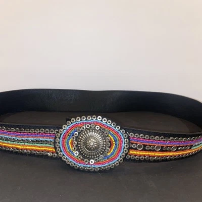 Chico’s Boho 真皮微型串珠皮带印度制造 - 小号 — 第 1/4 张图片