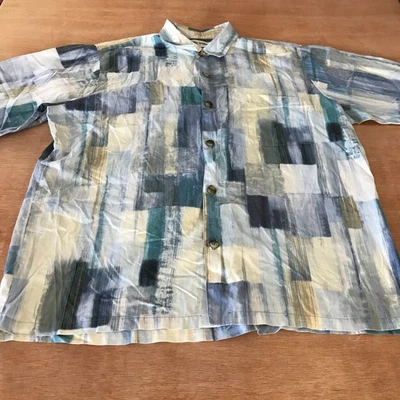 Jams World Retro Shirt Men L Blue Geometric Print Button Up Pocket Short Sleeve - Image 1 of 4