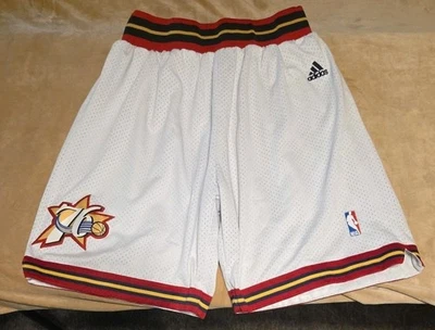 NBA SHORTS: Sz L (50): PHILADELPHIA 76ers, white w/red, ADIDAS Swingman PreOwned - Image 1 of 4