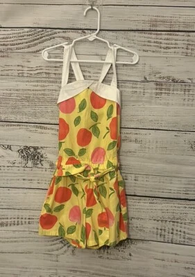 NWT Girls 6 Gymboree PREPPY PEACH  1pc Belted ROMPER cotton YELLOW Sleeveless - Image 1 of 2