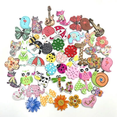 50Pcs Wood Button Animals Flat 2 Holes Scrapbooking DIY Sewing Wooden Buttons - Image 1 of 3