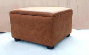 Footstool / Brand new / Distressed Tan Aged Look / Faux Leather. - Picture 1 of 10