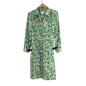 Vintage Floral Dress Woman's Size 10 Petite Green Belted Pockets Popover 70s - Picture 1 of 13