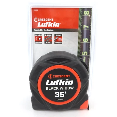 Crescent Lufkin Tape Measure 35 ft 2-Sided Black Widow High Vis Dual L1035B NEW - Image 1 of 4