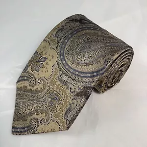 Ike Behar 100 % Seide Krawatte Silber Gold Gewebt Paisley ~ 3,75 Zoll - Bild 1 von 7