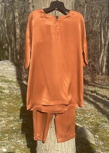 $278 Lahgo Lunya Men's 100% Washable Silk Warm Rust Button Drawstring Pajamas S - Picture 1 of 24