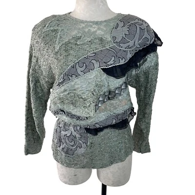 Suéter feminino vintage tamanho médio verde enfeitado asa de morcego cintura apertada retrô - Imagem 1 de 4