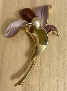 Vintage goldfarben lila Blume Brosche Pin - Bild 1 von 5