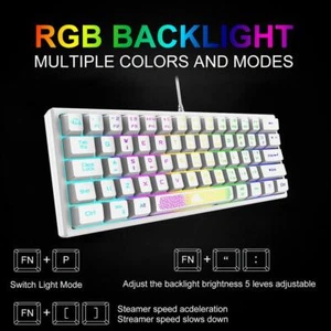 K61 RGB Wired Keyboard 60 Percent 62 Keys Ergonomic Gaming Keyboard (White) - Picture 1 of 6