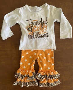 3-6 Monate 2 teiliges Set Langarm Rüschen Hose Dankbar Outfit Mädchen Polka Dots - Bild 1 von 7