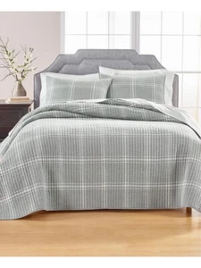Edredón Martha Stewart Completo/Reina Hilo Tinte Gris Breather a Cuadros - Imagen 1 de 5
