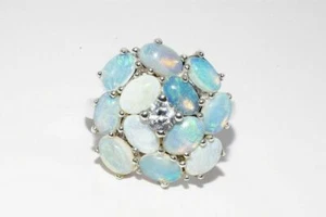 3.85CT OPAL & WHITE TOPAZ SILVER CLUSTER RING SIZE 7.25 - Picture 1 of 8