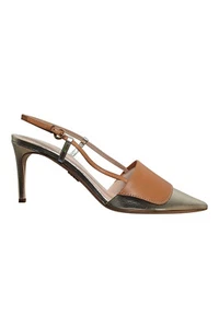 Rodo Platin Nevada Gold und Nude Leder Slingback Heels (38) - Bild 1 von 6