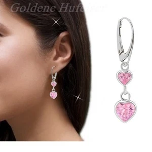 Zirkonia Herz Brisur Ohrringe 925 Sterling Silber Kinder Mädchen Ohrhänger - Bild 1 von 3