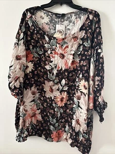 Oddi Women's 2xl Floral Print Blouse Top Tunic Boho NWT - Picture 1 of 4