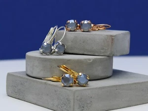 Dark Grey Opal Leverback Earrings made with Swarovski Elements Choose a Finish - Picture 1 of 6