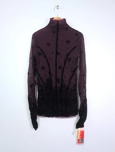 NWT ARCHIVE! JEAN PAUL GAULTIER Women's Sz S Burgundy Velvet Mesh Top Soleil - Picture 1 of 12