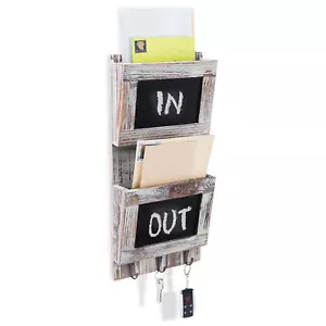 Rustic Wood Wall-Mounted Mail Sorter Organizer with Chalkboard & Key Hook Rack - Picture 1 of 6