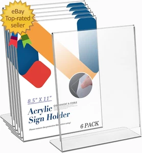 Acrylic Sign Holder 8.5 X 11 Acrylic Display Stand for Display, Slant Back Clear - Picture 1 of 7
