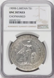 Great Britain T$1 Dollar 1909B NGC: UNC Details . #C453 - Picture 1 of 2
