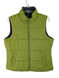 Made For Life Women size L Green Navy Lining Sleeveless Puff Vest Zip Front - Picture 1 of 10