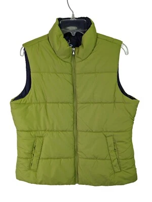 Made For Life Women size L Green Navy Lining Sleeveless Puff Vest Zip Front - Image 1 of 4