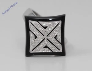 18K Weißgold runder schwarzer Emaille Siegelring Diamant (0,34 kt H vs Reinheit) - Bild 1 von 4