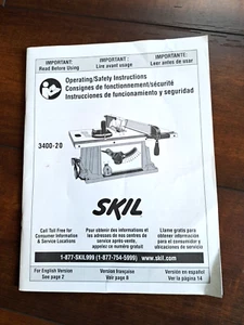 SKIL 3400-20 Table Saw Operating Safety Instructions Manual - Picture 1 of 3