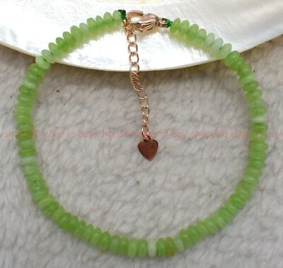 2x4mm Natural Green Peridot Rondelle Gemstone Beads Bracelet 7.5" - Image 1 of 4