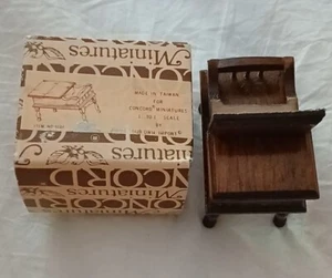 3 Pieces/ Concord Miniatures Wood End Table,  (1 Set Of Bowls) Copper Fondue Set - Picture 1 of 21
