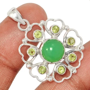 Natural Chrysoprase - Australia & Peridot 925 Silver Pendant NDS1 CP63267 - Picture 1 of 1